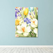美しい白いクロキュース、オロсフル春の花 キャンバスプリント (インサイチュ (ウッドフロア))