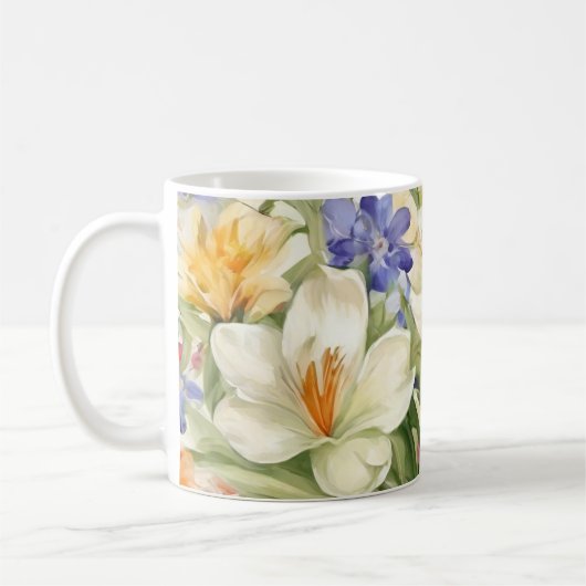 美しい白いクロキュース、オロсフル春の花 コーヒーマグカップ (左)
