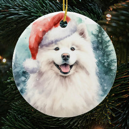 美しい白いサモイドウォーター色のクリスマス セラミックオーナメント