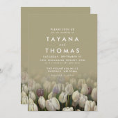 美しい白いチューリップ絵画ズ結婚式招待状 招待状 (正面/裏面)