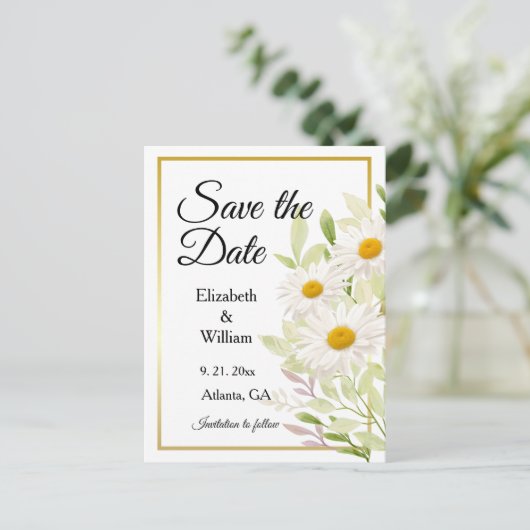 美しい白いデイジーが日付のはがきを保存 ポストカード (スタンド正面)