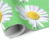美しい白いデイジーの花で緑の休日の贈り物 ラッピングペーパー (ロールコーナー)
