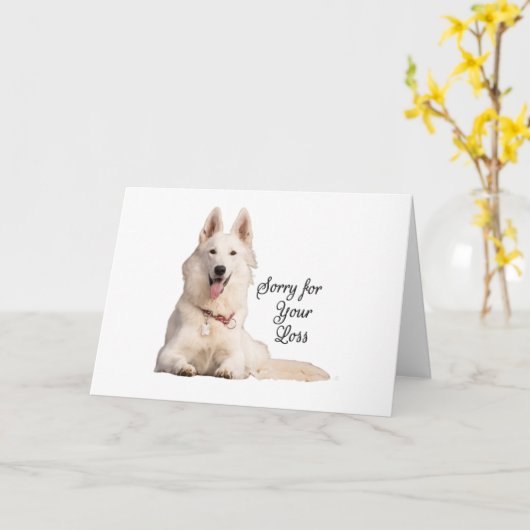 美しい白いドイツの羊飼い君の負けをごめんなさい カード (黄色い花)