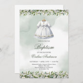 美しい白いドレスのユリとバラバプテスマ 招待状 (正面/裏面)