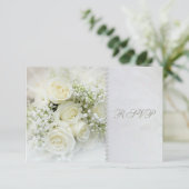 美しい白いバラのウェディング出欠確認カード 出欠カード (スタンド正面)