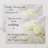 美しい白いバラのウェディング招待状 招待状 (正面/裏面)