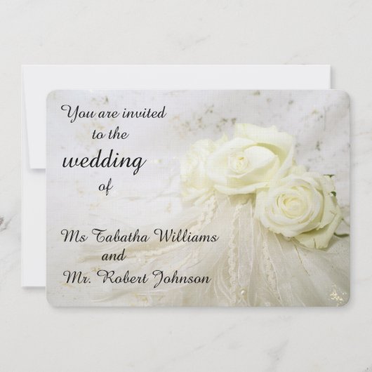 美しい白いバラのウェディング招待状 招待状 (正面)