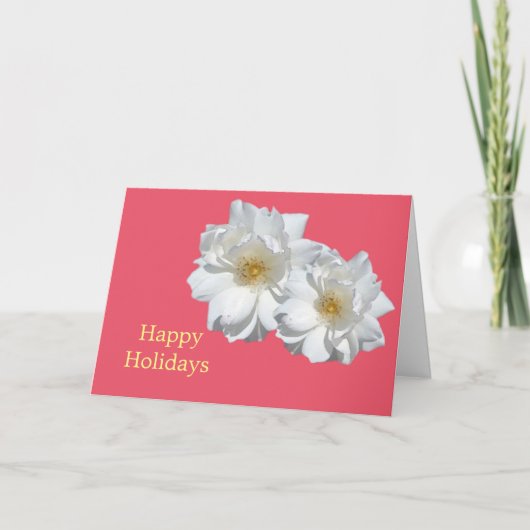 美しい白いバラの花の赤い幸せな休日 シーズンカード (正面)