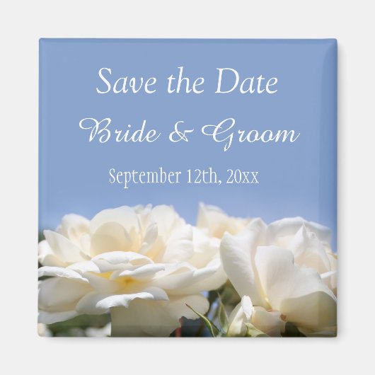 美しい白いバラの花は日付結婚を除く マグネット (正面)