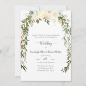 美しい白いバラの花束 ウェディング 招待状 (正面)