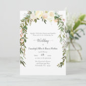 美しい白いバラの花束 ウェディング 招待状 (スタンド正面)