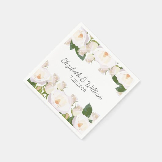 美しい白いバラエレガントロマン結婚ティック スタンダードカクテルナプキン (角)