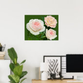 美しい白いピンクのバラ ポスター (ホームオフィス)