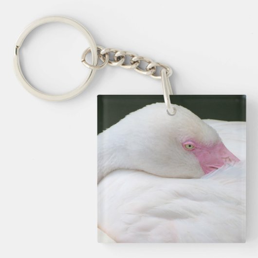 美しい白いフラミンゴ キーホルダー (正面)