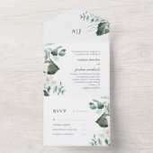 美しい白いフローラと緑結婚色の オールインワン招待状 (内側)