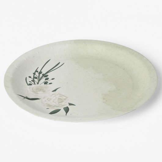 美しい白いフローラの結婚緑 ペーパープレート (アングル)