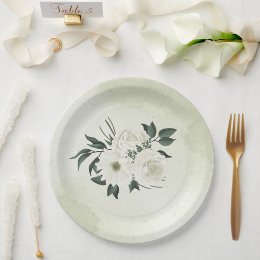 美しい白いフローラの結婚緑 ペーパープレート (ウェディング)