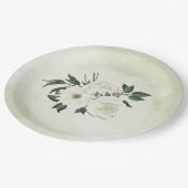 美しい白いフローラの結婚緑 ペーパープレート (アングル)