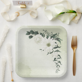 美しい白いフローラの結婚緑 ペーパープレート