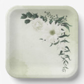 美しい白いフローラの結婚緑 ペーパープレート (正面)