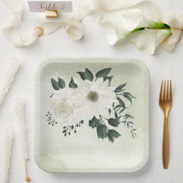 美しい白いフローラの結婚緑 ペーパープレート