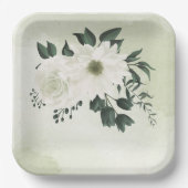 美しい白いフローラの結婚緑 ペーパープレート (正面)