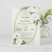 美しい白いフローラの緑の幾何結婚的な 招待状 (スタンド正面)