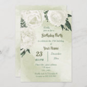 美しい白いフローラの緑の誕生日パーティー 招待状 (正面/裏面)