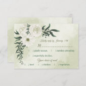 美しい白いフローラの緑の食事の選択 出欠カード (正面/裏面)