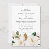 美しい白いフローラエレガントな結婚式 招待状 (正面)