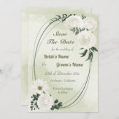 美しい白いフローラ幾何学 セーブザデート (正面/裏面)