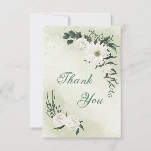 美しい白いフローラ サンキューカード (正面)