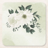 美しい白いフローラ スクエアペーパーコースター (正面)
