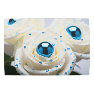 美しい白いローズブルーの真珠 メタルプリント