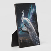 美しい白い孔雀のオーロラボレアリス風景 フォトプラーク (側面)