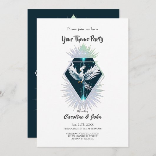 美しい白い幻想の鳳凰。 招待状 (正面/裏面)