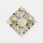 美しい白い牡丹と朴な模様 スタンダードランチョンナプキン (角)