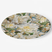 美しい白い牡丹と朴な模様 ペーパープレート (アングル)