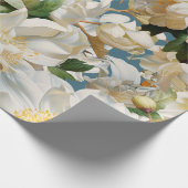 美しい白い牡丹と朴な模様 ラッピングペーパー (角)