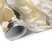 美しい白い牡丹と朴な模様 ラッピングペーパー (ロールコーナー)