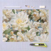 美しい白い牡丹と朴な模様 薄葉紙 (クラフト)