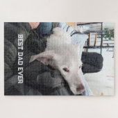 美しい白い犬とダッドの父の日写真 ジグソーパズル (横)