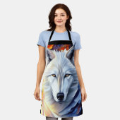 美しい白い狼絵画の エプロン (着用した状態)