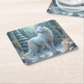 美しい白い狼 スクエアペーパーコースター (アングル)