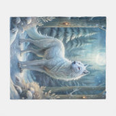 美しい白い狼 フリースブランケット (正面(横))