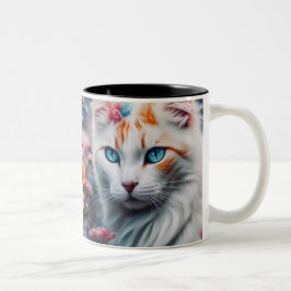 美しい白い猫の青い目をマグカップ ツートーンマグカップ