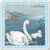 美しい白い白鳥の湖とベビーファンシー縁ど シール (正面)