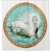 美しい白い白鳥をターコイズの青い水に シャワーカーテン (正面)