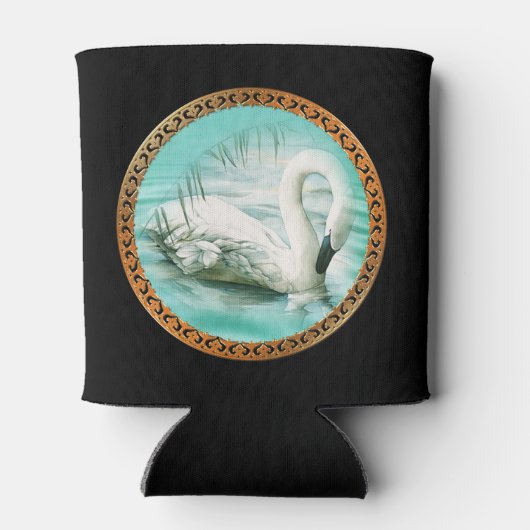 美しい白い白鳥をターコイズの青い水に 缶クーラー (裏面)