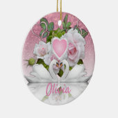 美しい白い白鳥 – パーソナライズ セラミックオーナメント (右)